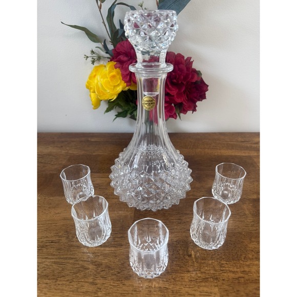 Cristal D’Arques Other - Cristal d Arques Crystal Decanter Set France Diamond Cut Liquor Set 5 Glasses